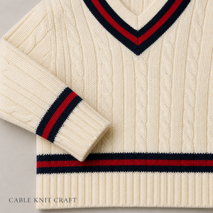 Custom Logo <strong>Women's</strong> Wool Cashmere Blend V Neck Cable Knit Sweater Contrast Stripe Varsity <strong>Cricket</strong> <strong>Jumper</strong> Pullovers - Product Image 3