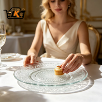 Assiette de présentation en verre gaufré floral vintage, transparente et ronde, pour desserts, salades, dîners, mariages et banquets, vaisselle décorative, vente en gros