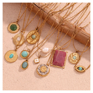 Collar de trébol de acero inoxidable chapado en oro de 18 quilates, piedra natural, perla, Ojo de Diablo, mármol, colección de collares con colgante gratis de deslustre - Product Image 3