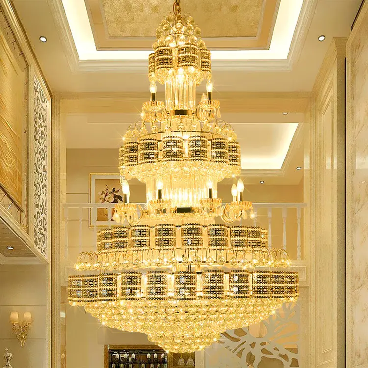 Lámpara de araña de cristal personalizada, accesorio de iluminación de lujo, moderna, para escalera, Hotel, salón de banquetes