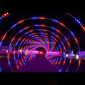 Outdoor 3D RGB color changing DMX Christmas light tunnel arch lighting for drive through winter illumination