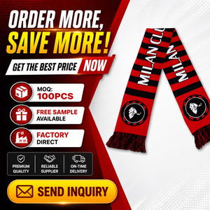 Écharpe de football en tricot acrylique rayée rouge et noire personnalisée avec pompons, écharpe jacquard pour les fans du club de football de Milan - Product Image 6