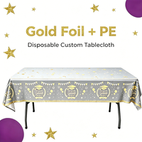 Nappe jetable gris clair avec feuille d'or, imperméable en PE, rectangulaire, pour fournitures de fête de remise des diplômes