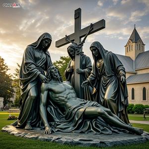 Estatua cristiana católica decimotercera estación tamaño real abajo de la Cruz cuerpo de Jesús tomado famoso Jesús 14 estación escultura de latón - Product Image 6