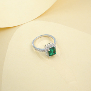 S925 <b>Silver</b> Lab-Grown <b>Emerald</b> <b>Ring</b> Princess Cut Halo Pave Diamond Luxury Color Gemstone <b>Ring</b> Women Engagement Promise Band K - Product Image 4