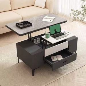 <span class=keywords><strong>Mesa</strong></span> de Centro Estilo Crema con Tapa Elevable y Superficie de Piedra Sinterizada, <span class=keywords><strong>Mesa</strong></span> de <span class=keywords><strong>Comedor</strong></span> <span class=keywords><strong>Convertible</strong></span> con Almacenamiento para Sala de Estar - Product Image 2