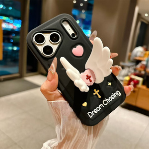 Cute Angel wings holder Silicone Phone case for <b>iPhone</b> 17 16 15 14 13 Pro Max Cross Rubber <b>stand</b> Foldable Bracket back Cover new - Product Image 4