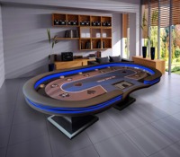 Table de poker de jeu personnalisée de luxe moderne 10 joueurs 2.4m Tables de poker en bois léger LED pour Texas Blackjack