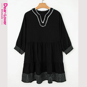 Gaun Mini Bertingkat Lengan <span class=keywords><strong>3</strong></span>/4 Kerah V Jahitan Kontras dari Dear-Lover Wholesale Fashion Boutique Clothing Wanita - Product Image 4