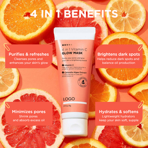 Produsen OEM Perawatan Kulit Sesuai Standar EU, Mencerahkan Pigmentasi, Menghaluskan, Menyeimbangkan Minyak, Masker Wajah 4 in 1 Vitamin C Glow <span class=keywords><strong>Mask</strong></span> - Product Image 2