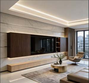 Meuble TV bas personnalisé BALOM avec 3 portes et 2 tiroirs, unité multimédia en bois pour téléviseur de 70 pouces, meuble de rangement pour salon, meubles de maison - Product Image 3