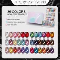 Menghe Hot Supplier 36 couleurs Moon Light Glitter Cat Eye Gel Set Box Tpo Hema Free Top Base Coat Magnetic Cat Eye Gel Nail Polish