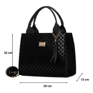 Sac fourre-tout classique noir pour femme Fana Alejandra M3751 en cuir à carreaux, trois sangles, design décontracté, grande capacité, usage quotidien - Product Image 3