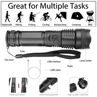 Lampe torche LED à zoom 1000+ lumens IP65 en alliage d'aluminium, lampe de travail portative pour le camping, mise au point réglable, rechargeable par USB