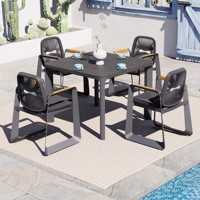 Ensemble de salle à manger d'extérieur, table en pierre frittée d'aluminium avec chaises en corde tressée, imperméable, résistant au soleil et à la rouille pour jardin et hôtel