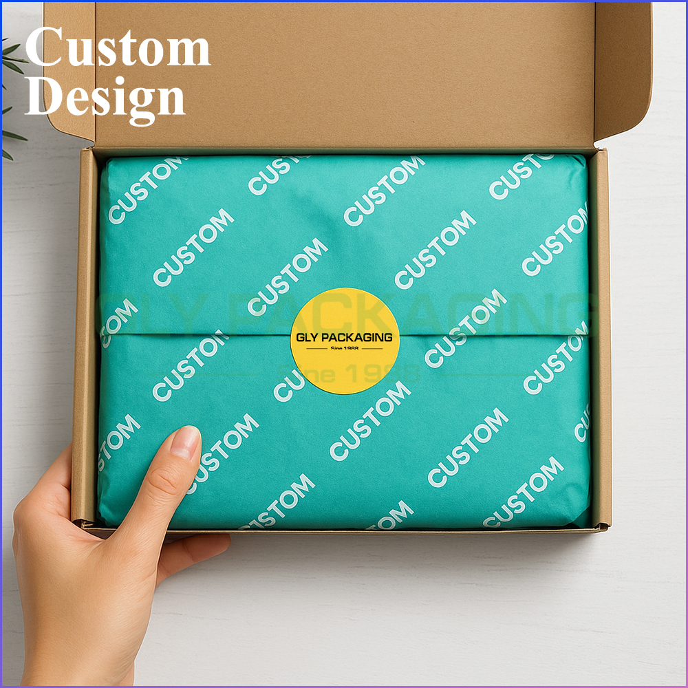 Custom Logo Printed Tissue Paper 60g Wrapping Sheets with Seal Sticker for Gift Box Clothing Packaging Boutique Retail Shipping