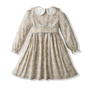 Automne manches longues filles robe à la main smocké col blanc avec bouton impression florale enfants bébé fille robes - Product Image 2