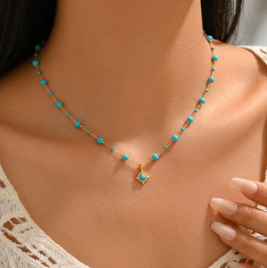 Collar Minimalista Geométrico de Acero Inoxidable con Turquesa, Chapado en Oro de 18K, Joyería con Cuentas de Piedra Natural, Regalo Romántico para Ella 2026 - Product Image 1
