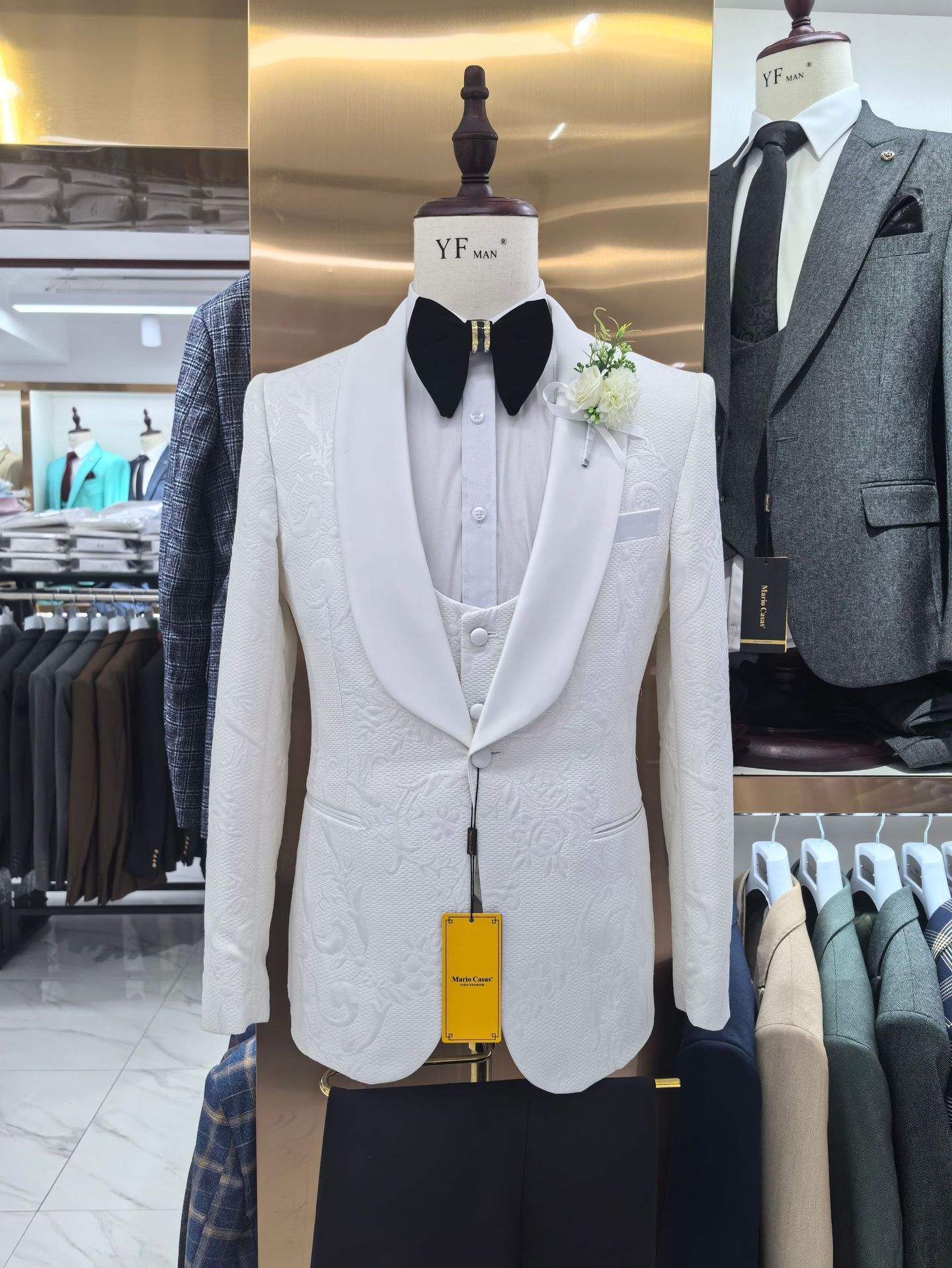 Blanc-3 pièces/ensemble-veste + gilet + pantalon