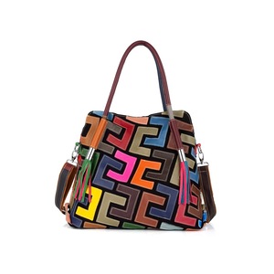 Ando <b>Bag</b> Genuine Cowhide Leather Bucket Handbag Women Colorful <b>Patchwork</b> Shoulder Tote <b>Bag</b> - Product Image 1