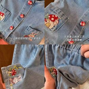 Tongxingyuan Girls Denim Two Piece Set High Waist Spring 2026 Mushroom Rabbit Embroidery - Product Image 3