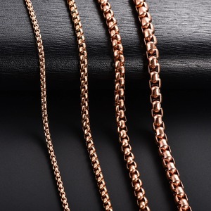 Collier chaîne Rolo carrée classique en acier inoxydable pour hommes et femmes, 2/3/4/5 mm, plaqué or rose, bijoux en métal - Product Image 2