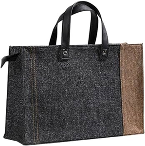 Sac de shopping en toile de jute teinte réutilisable, écologique et personnalisé avec logo imprimé, avec poignée en cuir - Product Image 3