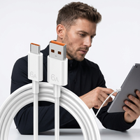 Kabel Charger HP Tipe C 2M 6A, Kabel USB-C Transfer Data Pengisian Daya Super Cepat untuk Samsung Huawei Android