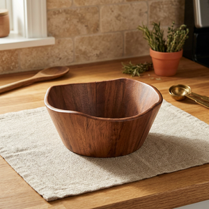 Tazón de Servir Grande, Curvo, Hecho a Mano, de Madera Pulida, Ecológico, para Fiestas en Casa, Frutas, Ensaladas, Bocadillos, Papas Fritas-BS - Product Image 1