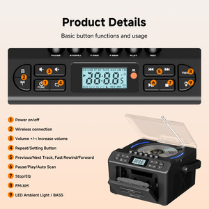 RetekeSS CD Player Tape Player USB TF Card Bluetooth Radio Boombox With Clock Alarm Portable Stereo System - Product Image 2