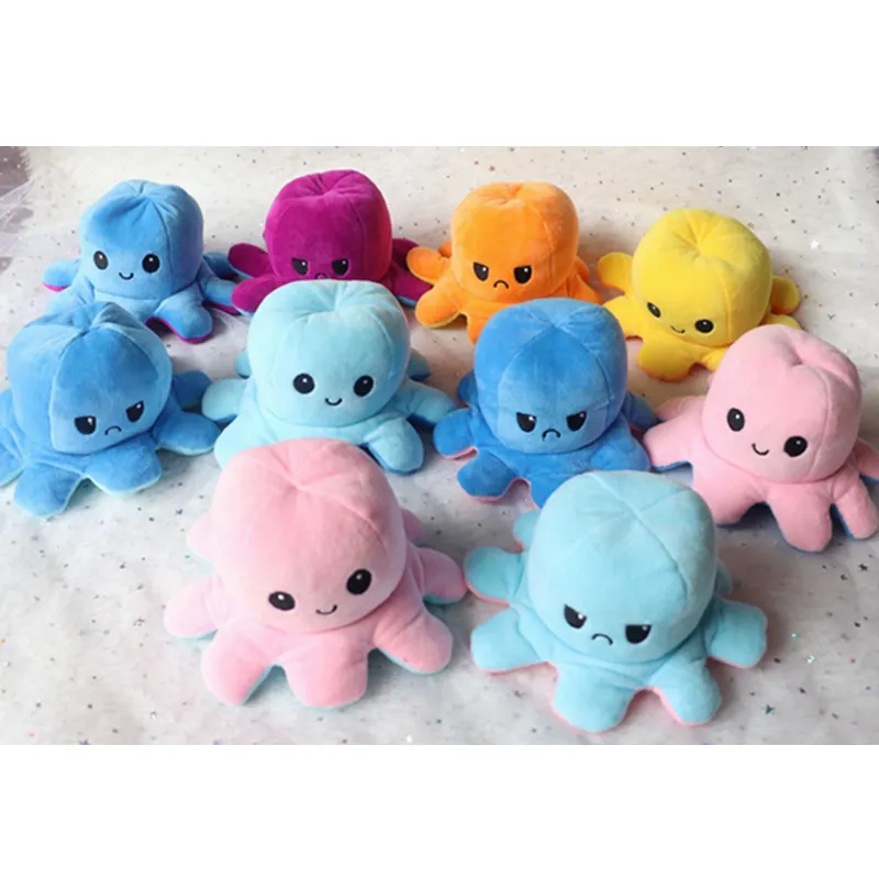 Wholesale Factory Cheap 20cm Octopus Plushie Toy Reversible Stuffed Animal Flip Emotion Reversible Stuffed Octopus Plush Toy