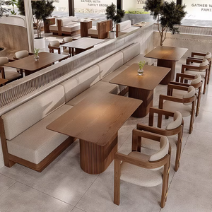 Muebles <span class=keywords><strong>de</strong></span> Restaurante, Sofá para Cafetería, Banqueta Semicircular para Comida Rápida, Juego <span class=keywords><strong>de</strong></span> Mesa y Sillas <span class=keywords><strong>de</strong></span> Madera para Comedor - Product Image 4
