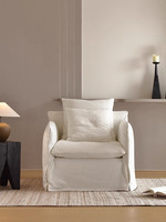 Fauteuil une place moderne Wabi-sabi vintage de style asiatique avec jupe décorative, en lin nordique, housse amovible et lavable