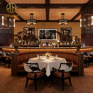 Conjunto <span class=keywords><strong>de</strong></span> Mesa y Sillas Cuadradas <span class=keywords><strong>de</strong></span> <span class=keywords><strong>Cuero</strong></span> Marrón Estilo Retro Americano para Restaurante, Muebles Comerciales - Product Image 1