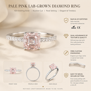 <span class=keywords><strong>Anello</strong></span> da Donna DK <span class=keywords><strong>con</strong></span> Diamante Rosa Coltivato in Laboratorio e Pietre Laterali, Taglio Asscher in <span class=keywords><strong>Argento</strong></span> <span class=keywords><strong>925</strong></span>, Direttamente dalla Fabbrica, Ideale per Regali di Nozze - Product Image 1