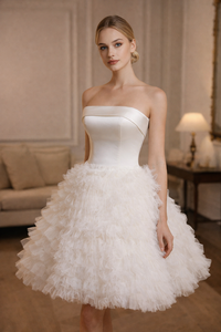 <span class=keywords><strong>Abito</strong></span> da ballo <span class=keywords><strong>mini</strong></span> senza spalline al ginocchio per la sposa audace, in <span class=keywords><strong>raso</strong></span> e tulle, <span class=keywords><strong>abito</strong></span> da cocktail nuziale corto - Product Image 3