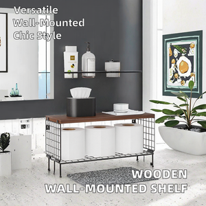 Estante de Pared de Madera con 3 Cestas de Almacenamiento de Alambre de Acero para Decoración del Hogar, Baño, Dormitorio, Sala de Estar, Cocina, Hecho de Material PP - Product Image 2