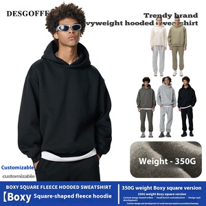 เสื้อฮู้ดดี้ผู้ชาย DY068 ผ้าฟลีซหนา 350 กรัม ผ้าฝ้าย 100% ทรงโอเวอร์ไซส์ ทรงบ็อกซี่ แขนสั้น แฟชั่นฤดูหนาว พิมพ์ลายดิจิทัล - Product Image 5