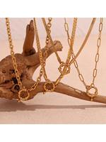 Collier à pendentif en acier inoxydable plaqué or 18 carats avec fermoir à ressort en forme de cœur perle trombone Figaro serpent chaîne cadeau pour femme