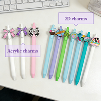 Stylos gel décoratifs en PVC à thème floral mignon, fabrication d'usine, motif fleurs tropicales, stylo gel en PVC respectueux de la peau avec breloque