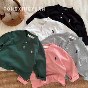 MIMIYANBABY Children's Polo Shirt Long Sleeve Solid Color Round Neck Baby Boys Girls Spring 2025 Knitted Top - Product Image 5