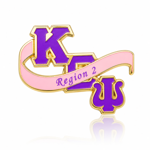 Spilla da Bavero di Alta Qualità con Logo Smaltato Rigido del Simbolo della Sorority Kappa Epsilon Psi, Design Greco KEP, Tonalità Viola e Rosa - Product Image 5