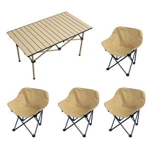 ชุดโต๊ะและเก้าอี้พับกลางแจ้งแบบพกพาสีกากีอลูมิเนียมอัลลอยด์รูปสี่เหลี่ยมผืนผ้า 120X48X55 ซม. สำหรับตั้งแคมป์ปิกนิก - Product Image 1
