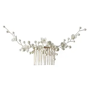 Elegant Headpiece Porcelain Flower Pearls Bridal Hair Accessories Jewelry Wedding Hair Comb Bobby Pins Headwear