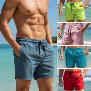 Shorts de bain décontractés pour hommes, imprimés avec logo personnalisé, écologiques, couleur unie, pour la plage et le surf, en tissu worsted - Product Image 4