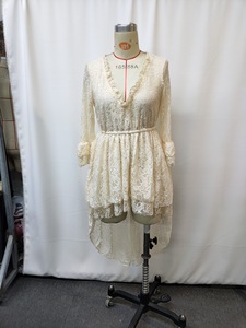 Vestido Midi Bohemio de Encaje Crema para Mujer - Cuello en V con Volantes y Manga Larga - Moda Sehe - Product Image 5