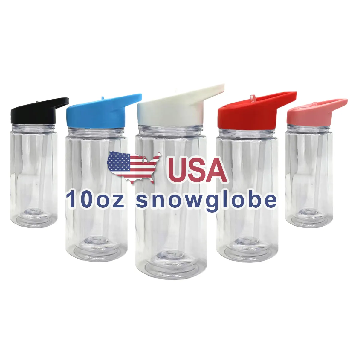 USA PBA libre 10oz 12oz doble pared snowglobe plástico acrílico niños botella de agua con tapa abatible preperforado globo de nieve niños tazas