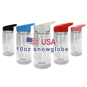 यूएसए पीबीए फ्री 10 ऑउंस 12 ऑउंस डबल वॉल स्नोग्लोब प्लास्टिक ऐक्रेलिक बच्चों की पानी की बोतल फ्लिप टॉप के साथ प्री ड्रिल स्नो ग्लोब किड्स कप