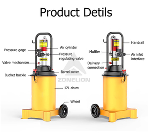 12L 20L 30L Fábrica Dispensador de aire Cubo de lubricación Bomba de grasa neumática de alta presión industrial con pistola de grasa - Product Image 3