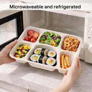 Wholesale <b>Disposable</b> 5 Compartment Sugarcane Bagasse Food Tray Biodegradable Compostable Microwave Safe Eco Friendly Takeaway - Product Image 3